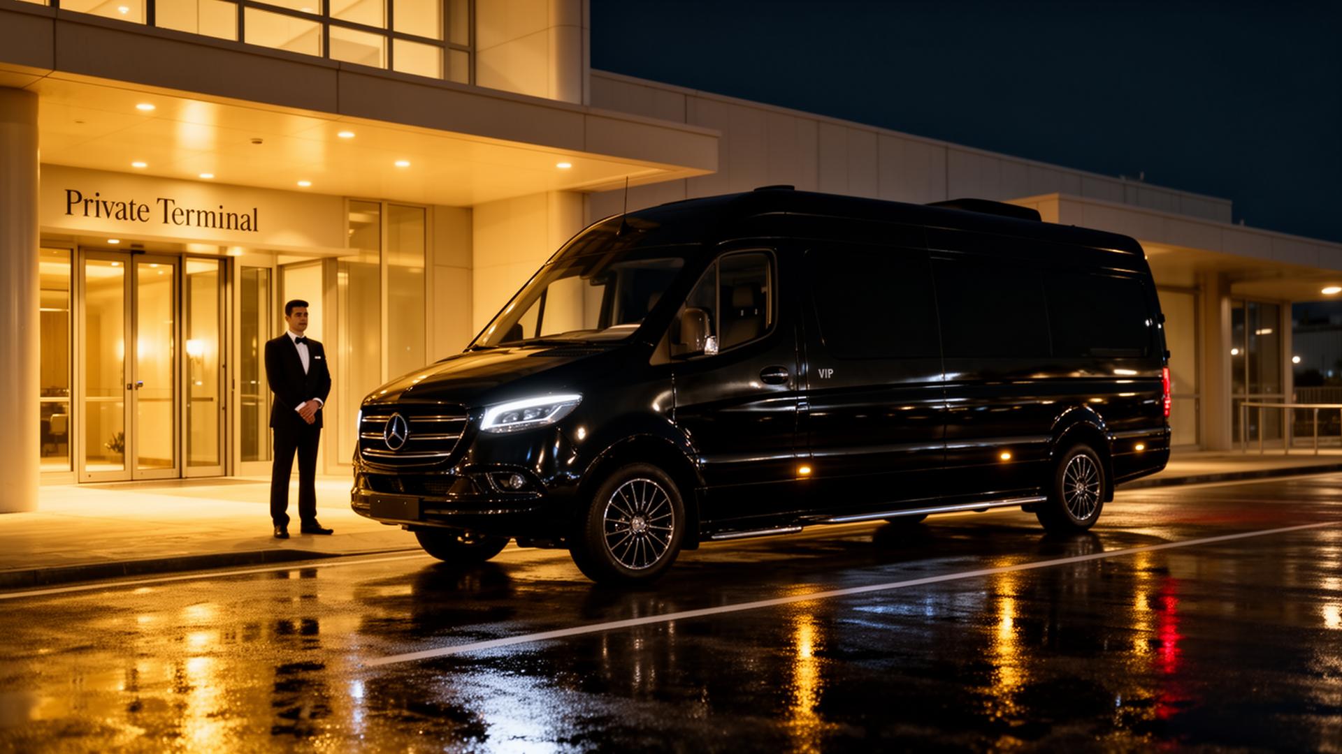 Luxury Transfer voertuig met chauffeur bij private terminal